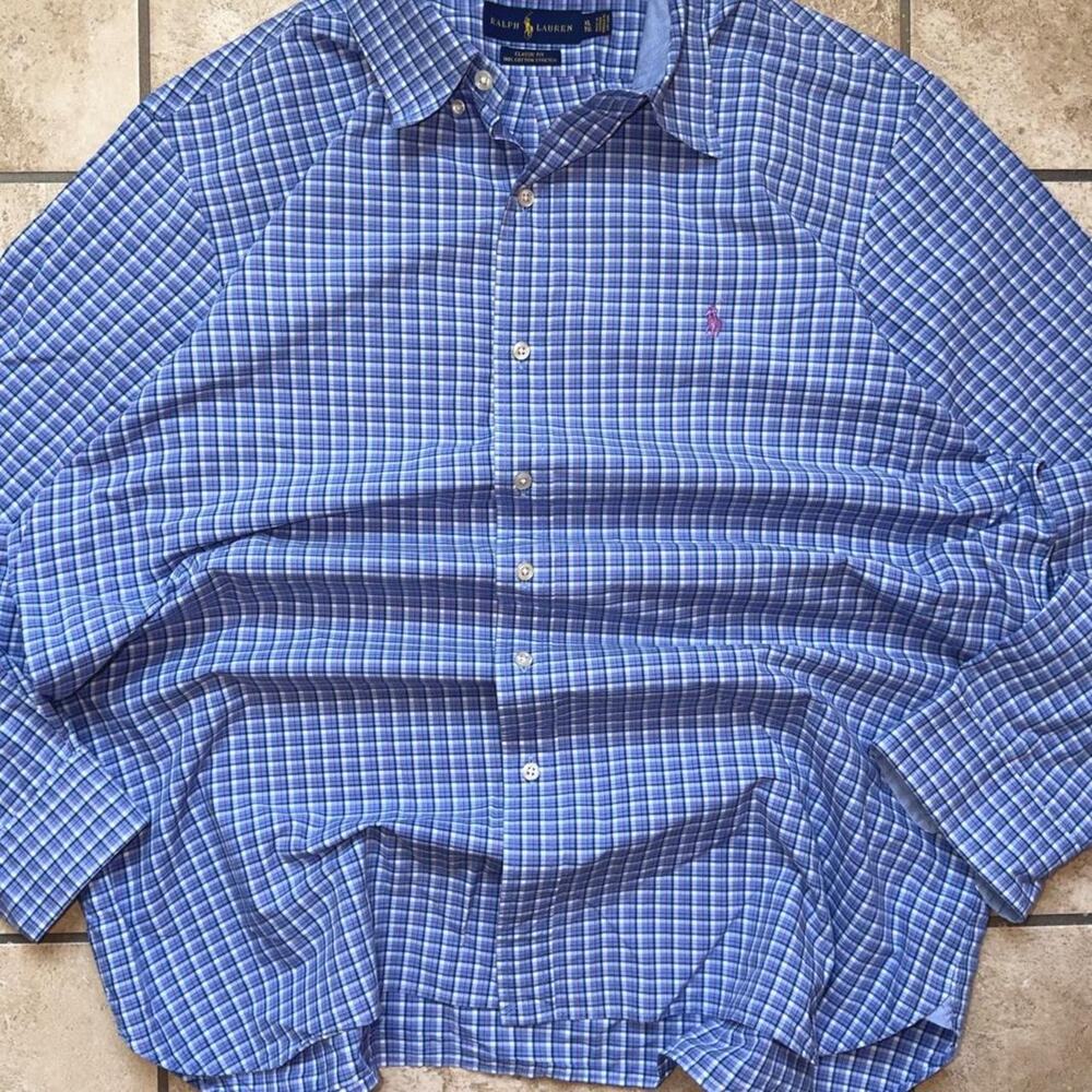 Ralph Lauren Classic Fit 100% Cotton Stretch Button Up Dress Shirt - Size XL